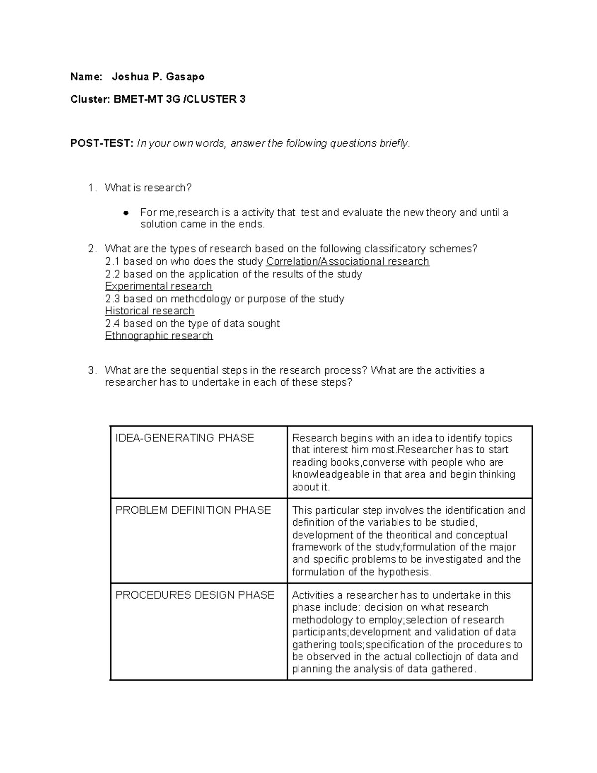 BMET-MT 3G Post-Test 1: Overview of Research Fundamentals - Studocu