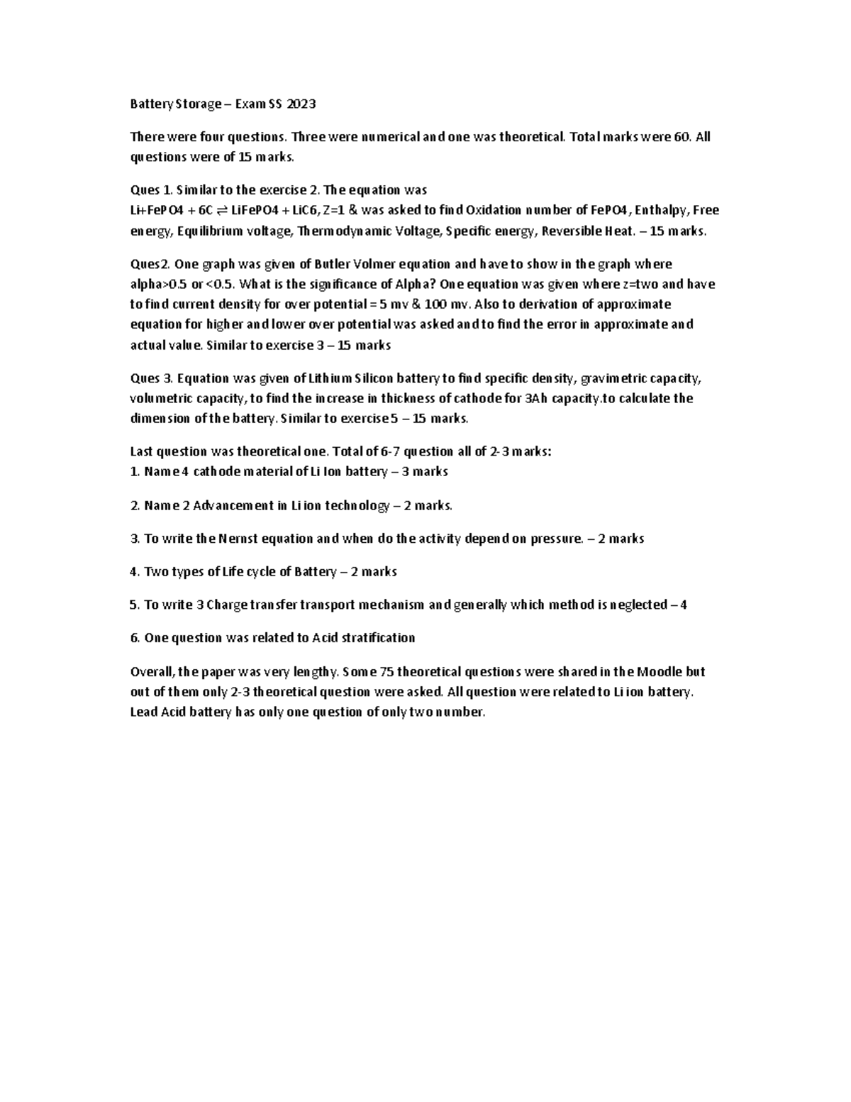 Battery Storage SS23 - Exam SS23 from memory - Battery Storage – Exam ...