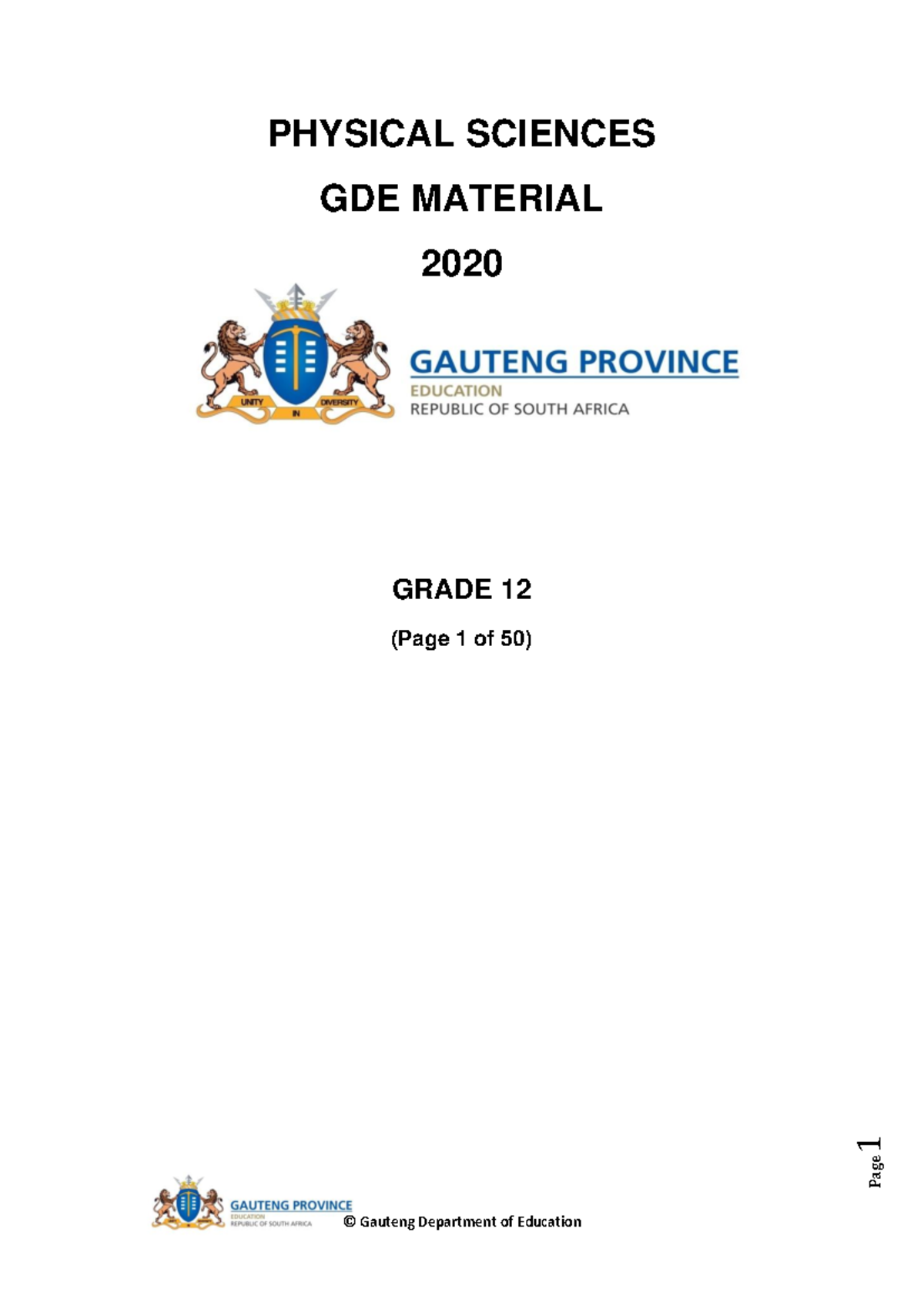 Physical Science Grade 12 Material 2020 P - Page 1 PHYSICAL SCIENCES ...