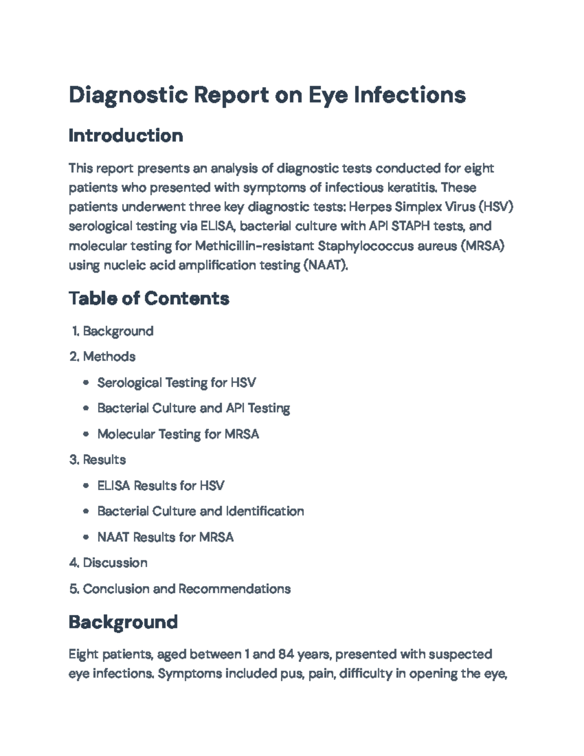 Diagnostic Report on Eye Infections: Analysis of HSV and MRSA Testing ...