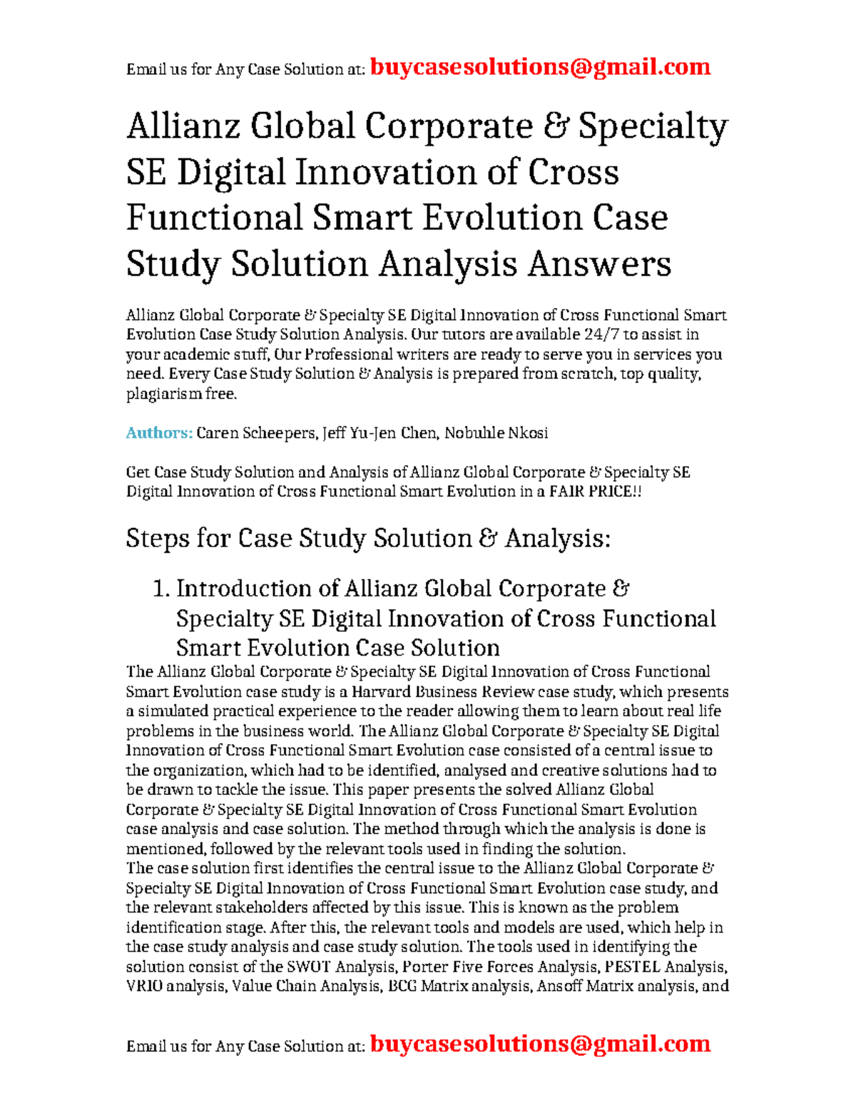 Allianz Global Corporate & Specialty SE Case Study Solution Analysis ...