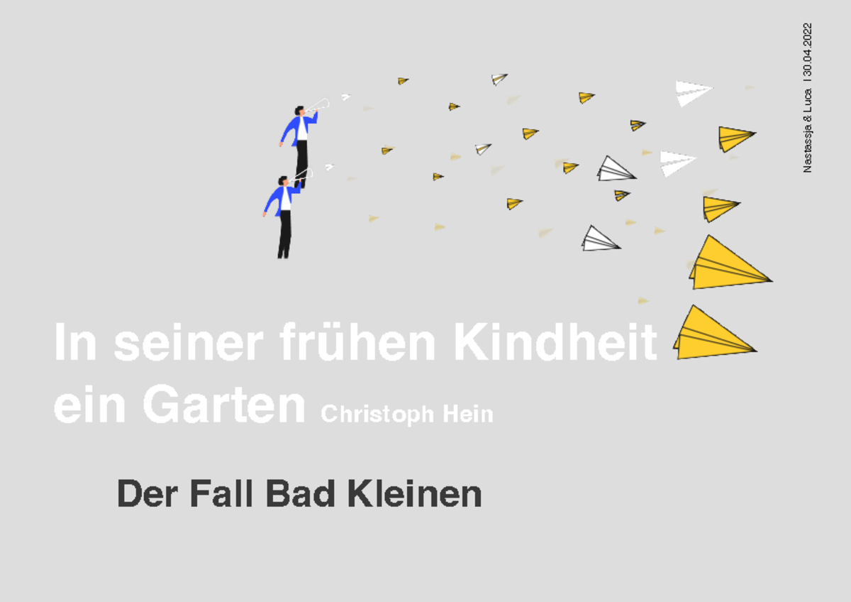 Literaturanalyse In seiner fruehen Kindheit Christoph Hein Studocu