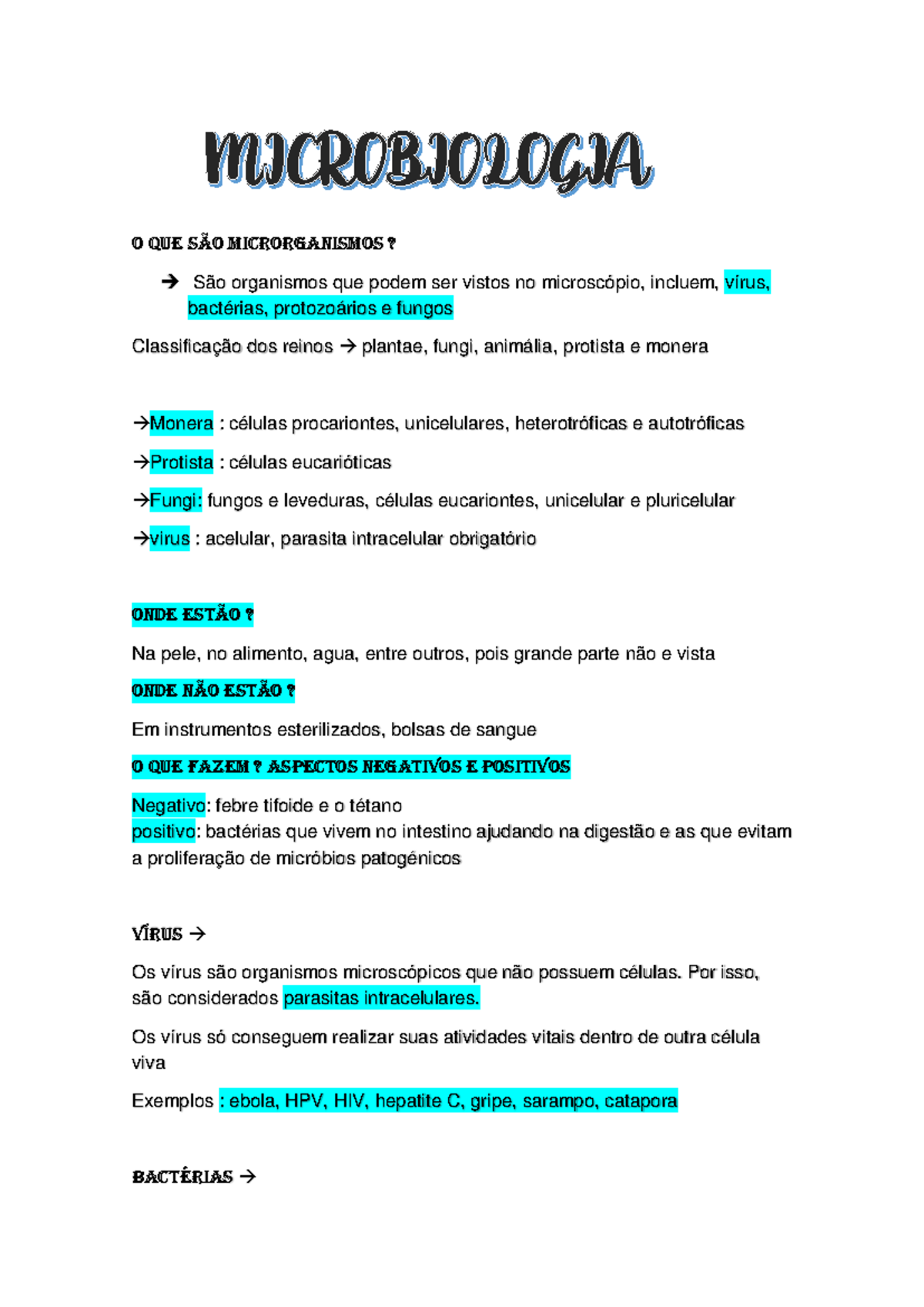 Microbiologia: Classificação e Funções dos Microrganismos - Studocu