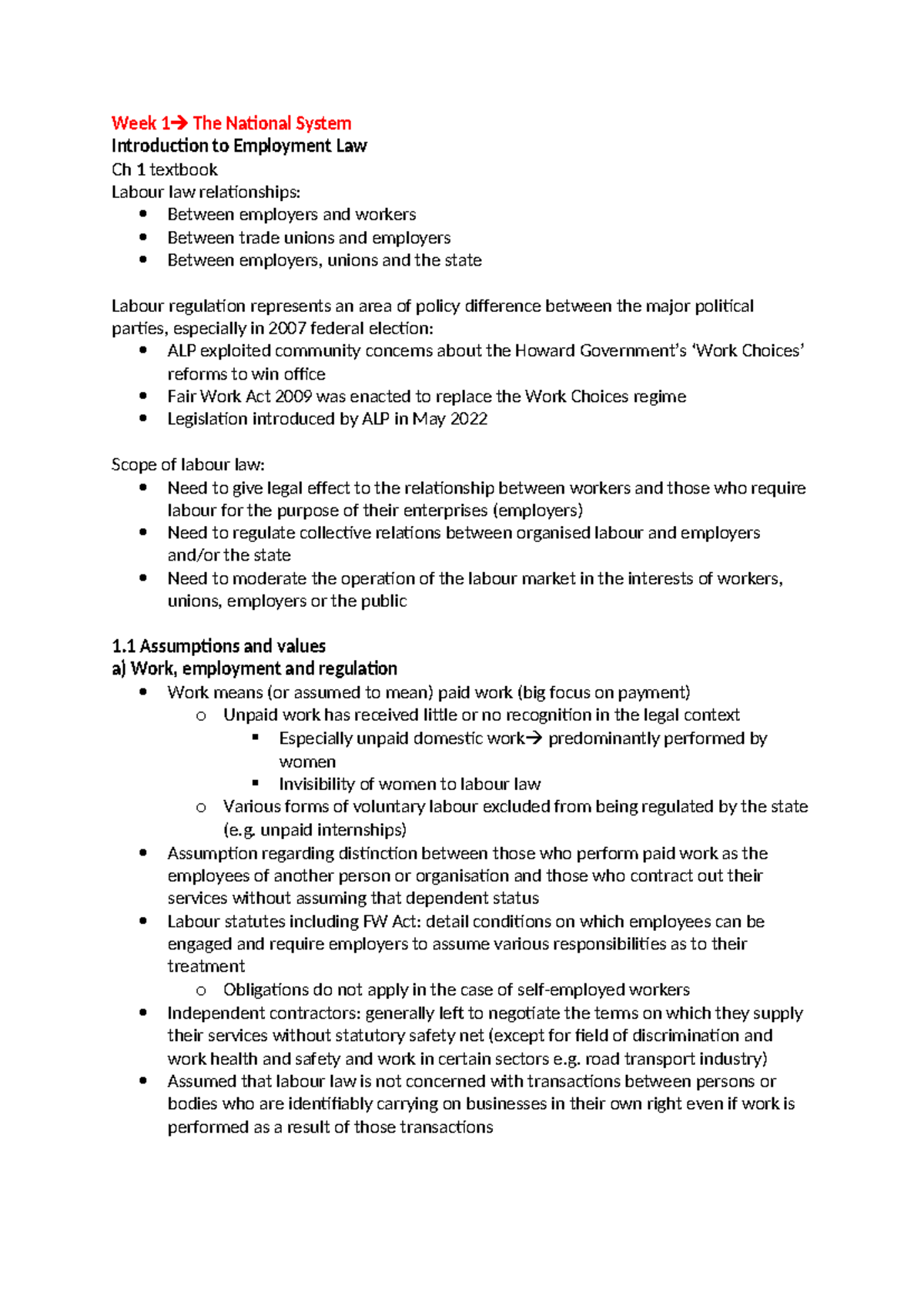 Week 1: Introduction to Employment Law - National System Overview - Studocu