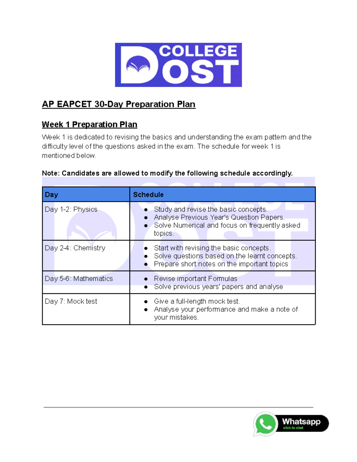 AP EAPCET 30-Day Prep Plan: Week 1 Focus and Schedule - Studocu