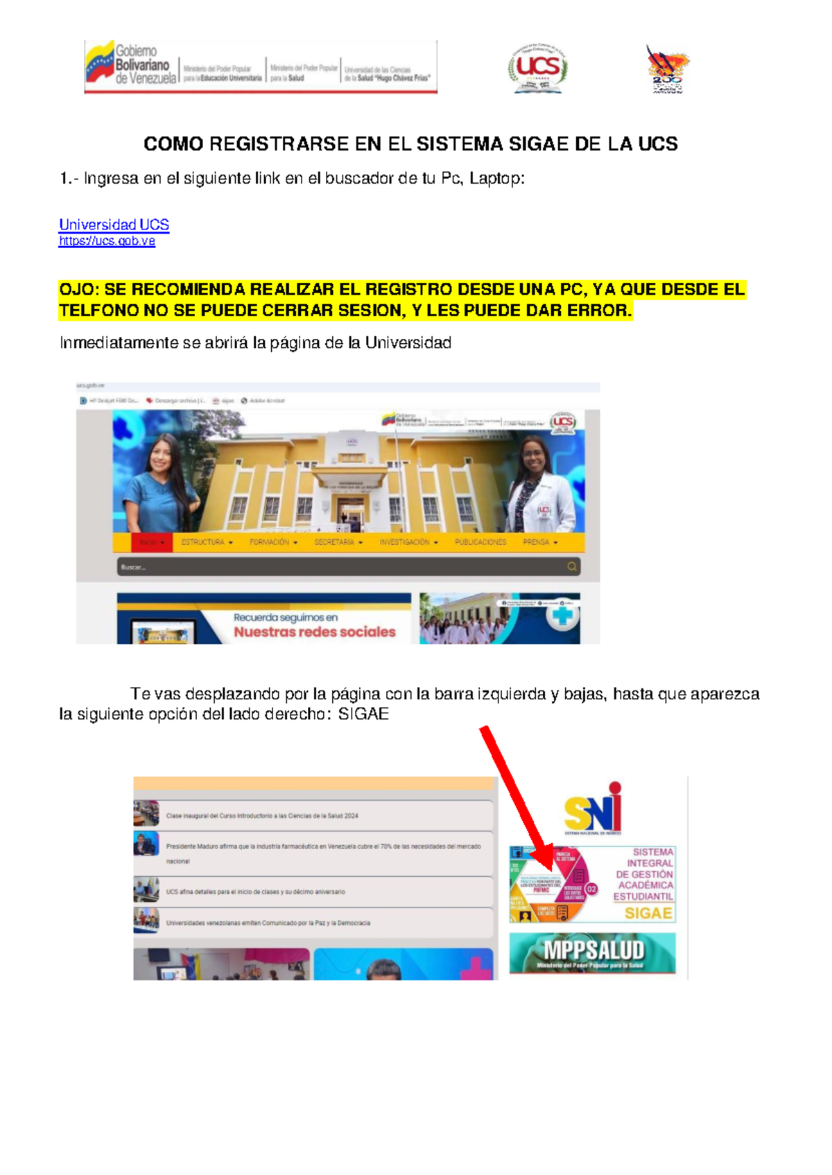 Guía para Registrarse en el Sistema SIGAE CICS 2025 Aragua - Studocu