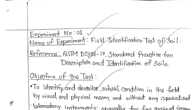 EWCE 341: Field Identification Test of Soil - Experiment No. 01 - Studocu