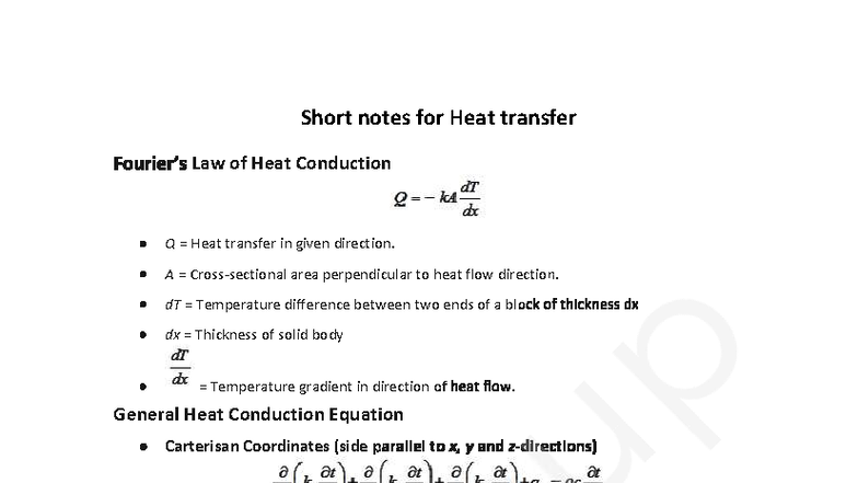 HMT - Formula to memorize - Short notes for Heat transfer Law of Heat ...