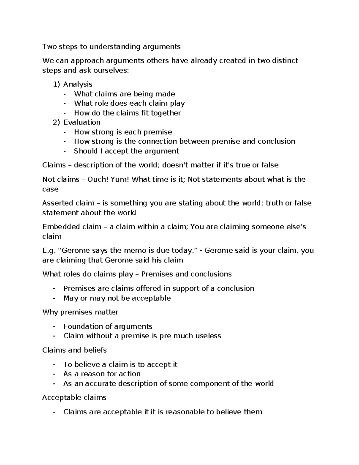 Beliefs and Claims - Lecture notes - Two steps to understanding ...