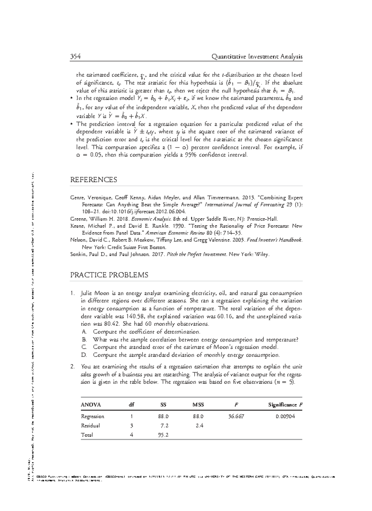 CFA 354 Quantitative Investment Analysis: Chapter 7 Practice Questions ...