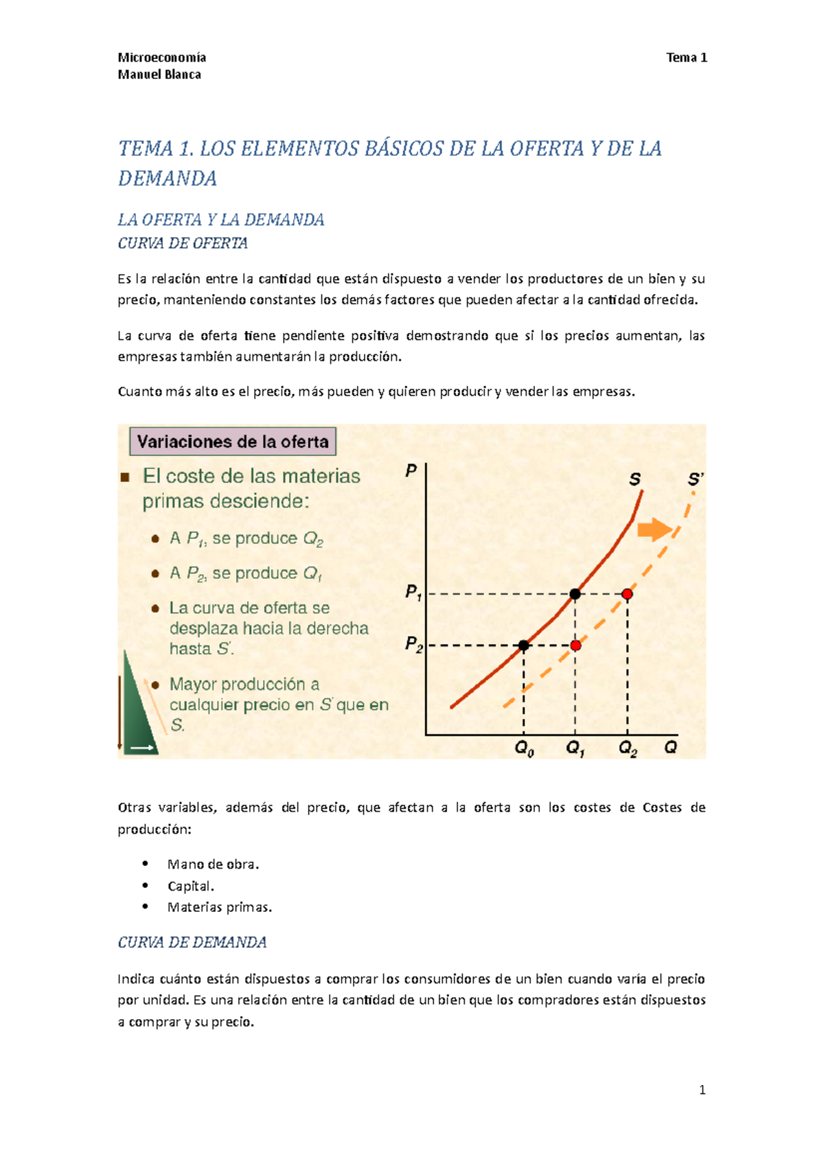 TEMA 1. LOS Elementos Básicos DE LA Oferta Y DE LA Demanda - Manuel ...