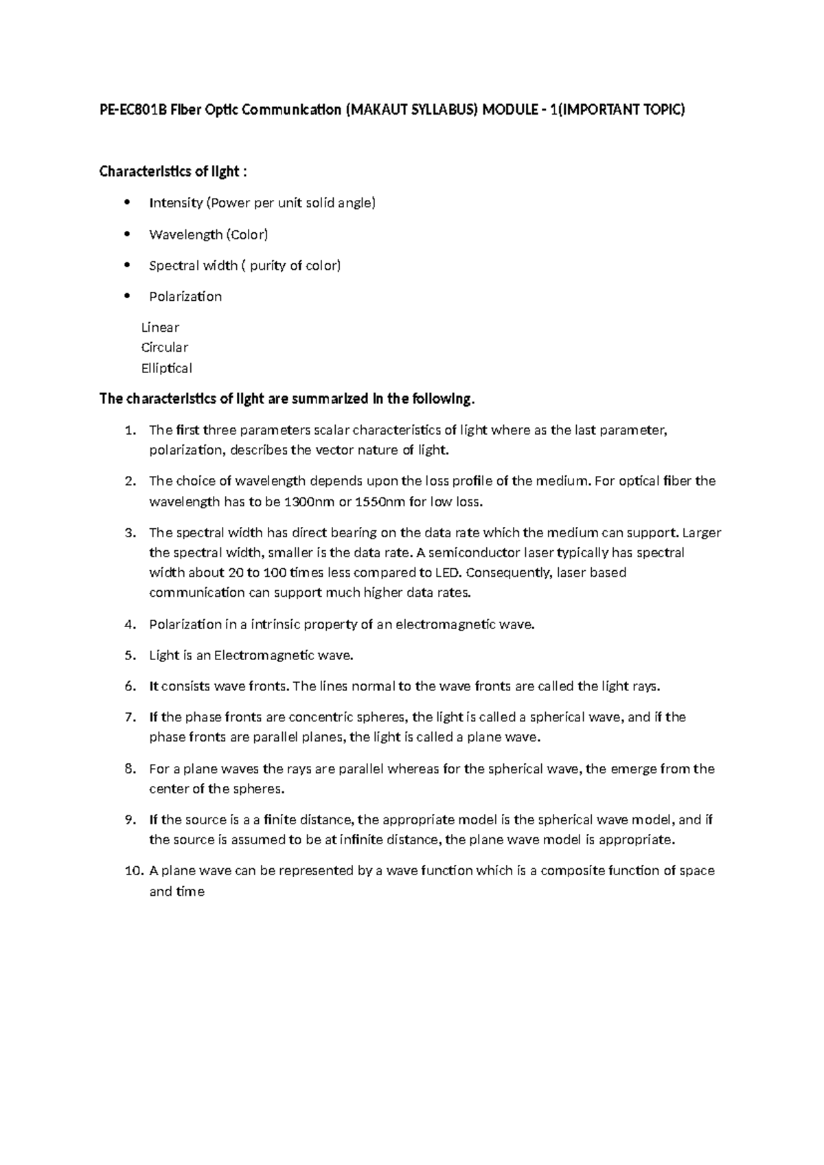 Optical Fiber Communication Notes (MAKAUT SYLLABUS) - Key Concepts ...