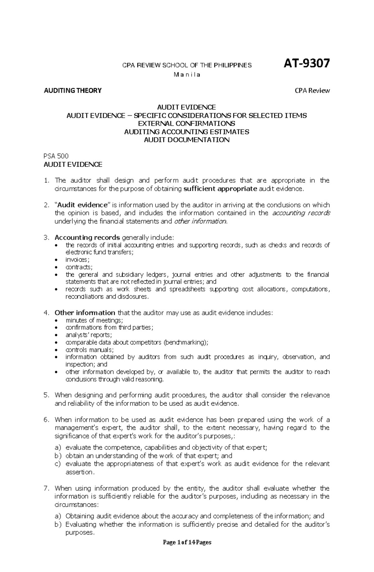 AT-9307 - Note - CPA REVIEW SCHOOL OF THE PHILIPPINES AT- 9307 M a n i ...