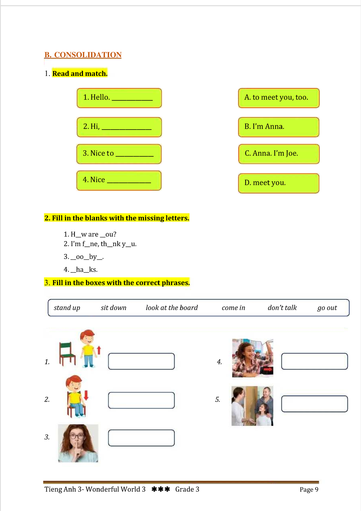 Bài Tập Tieng Anh Wonderful World 3 - Consolidation Exercises - Studocu