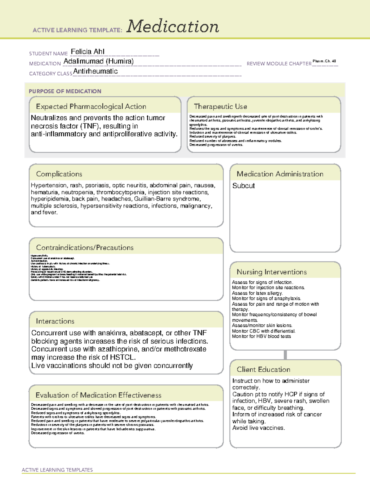 Adalimumad (Humira) - drug card - ACTIVE LEARNING TEMPLATES Medication ...