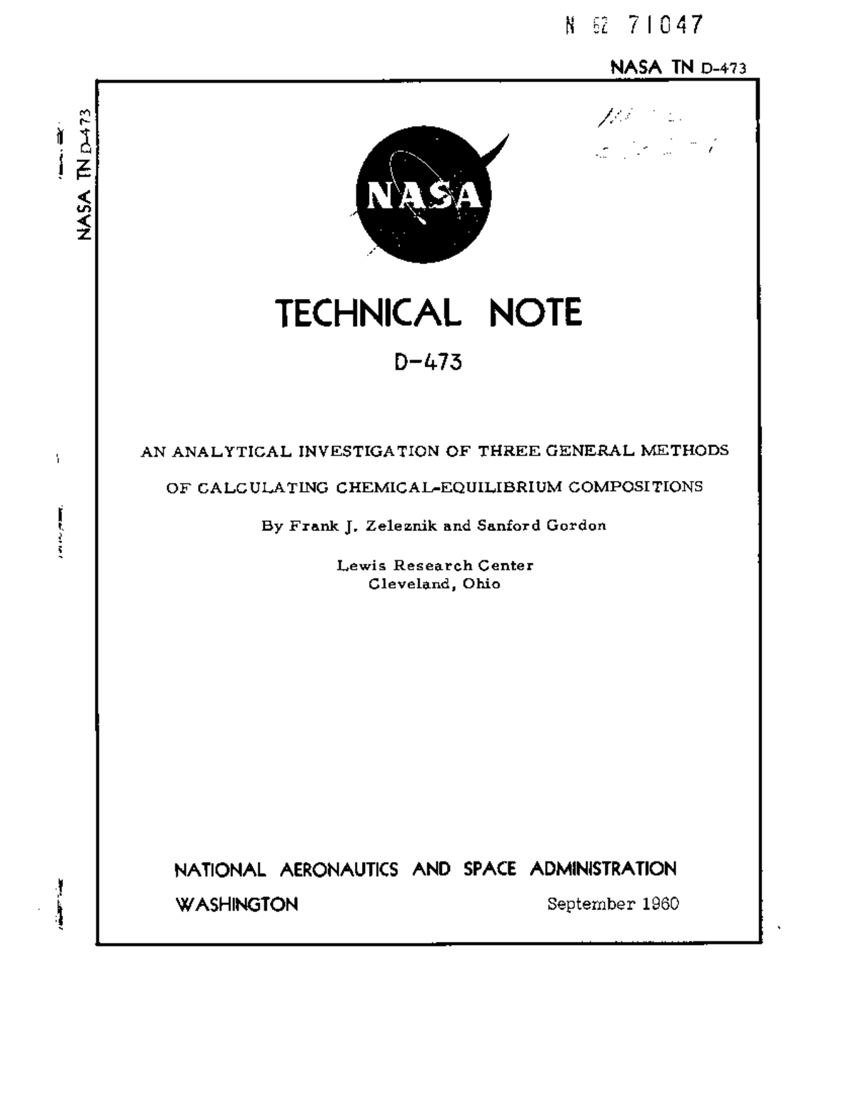 _L 71047 NASA TN Z Technical Note: Analytical Investigation of ...