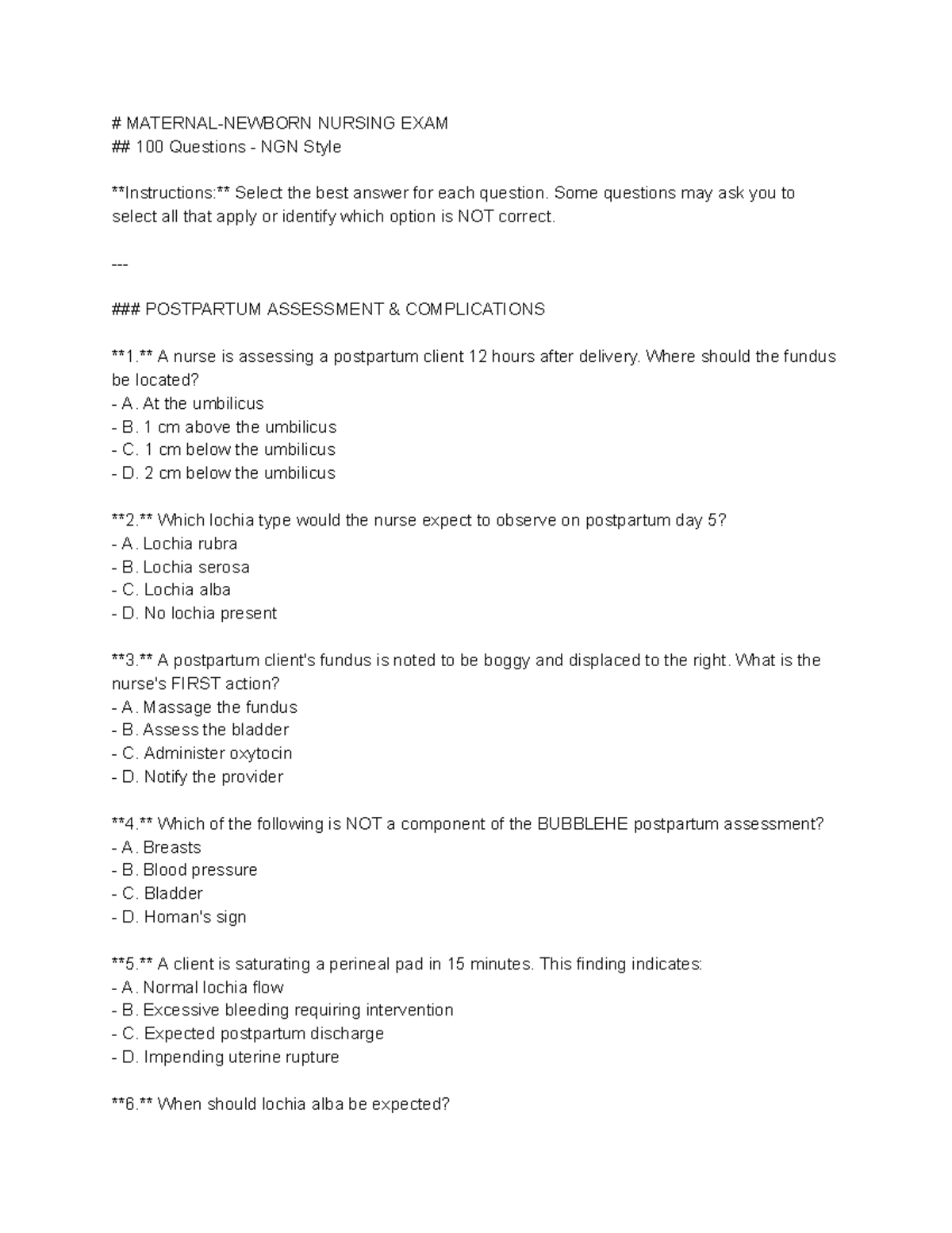 NURSING NUR 100 Maternal Exam 2 Practice Questions with Answers - Studocu