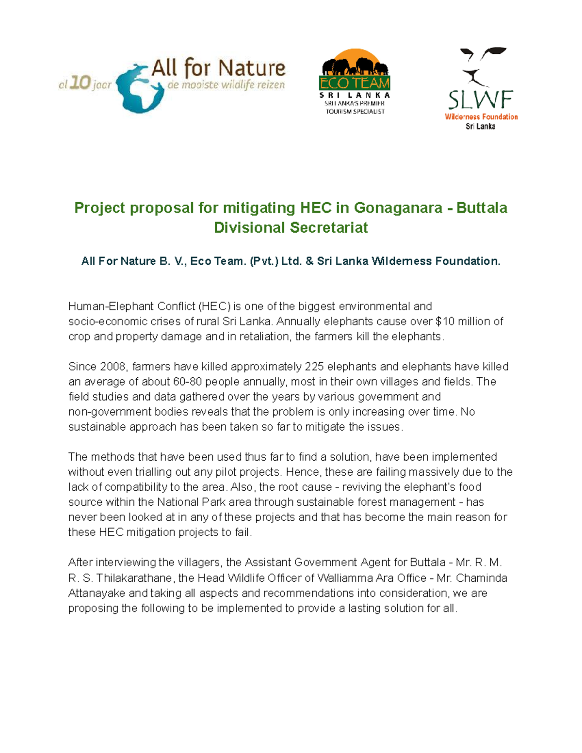 HEC Project Proposal: Mitigation Strategies in Buttala - Gonaganara ...