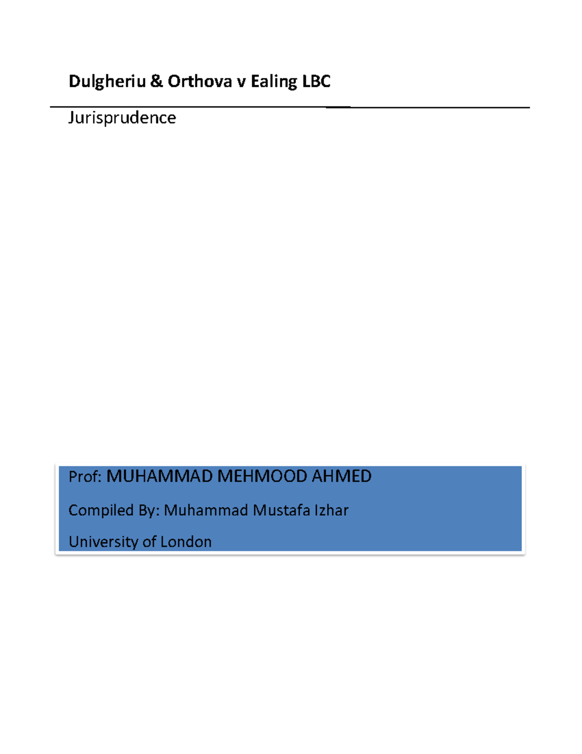 Dulgheriu & Orthova v Ealing LBC: Analysis of PSPO & ECHR Rights - Studocu