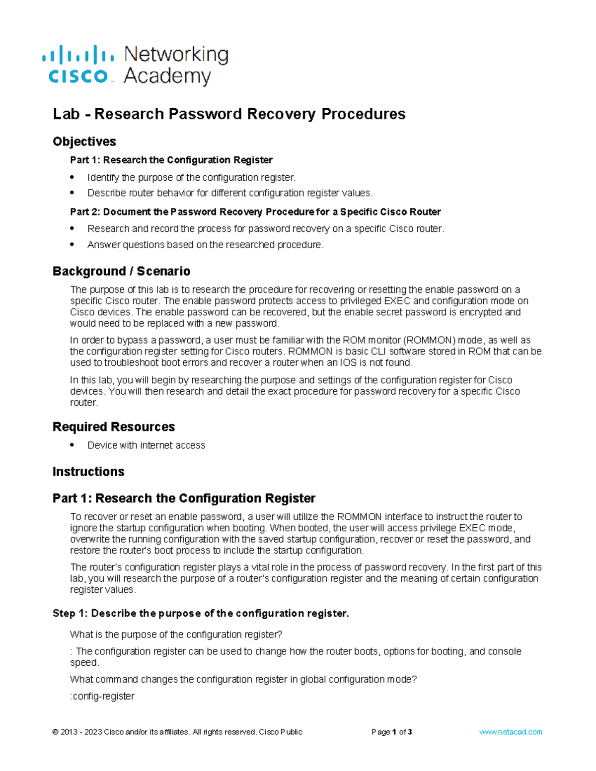 Lab 10.6.13 - Cisco Router Password Recovery Procedures and Config Reg ...