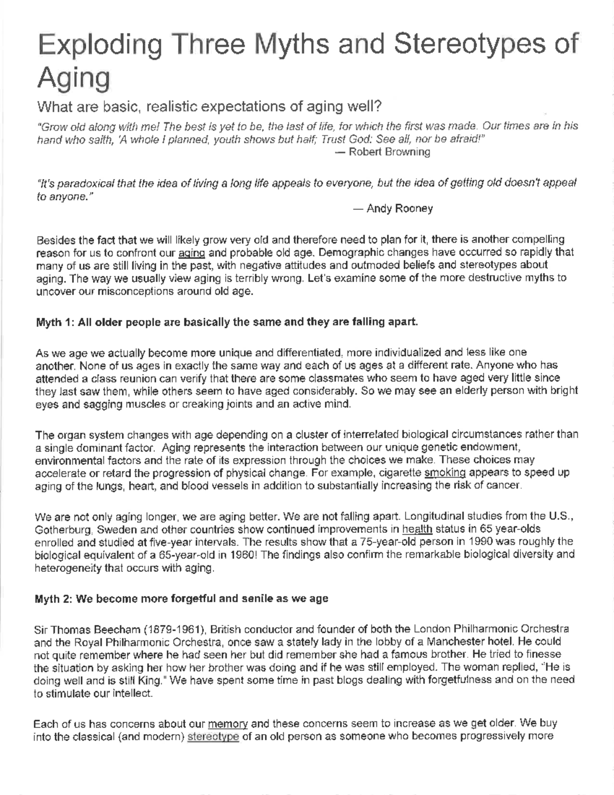 XYZ 101 - Midterm Review: Myths and Realities of Aging - Studocu