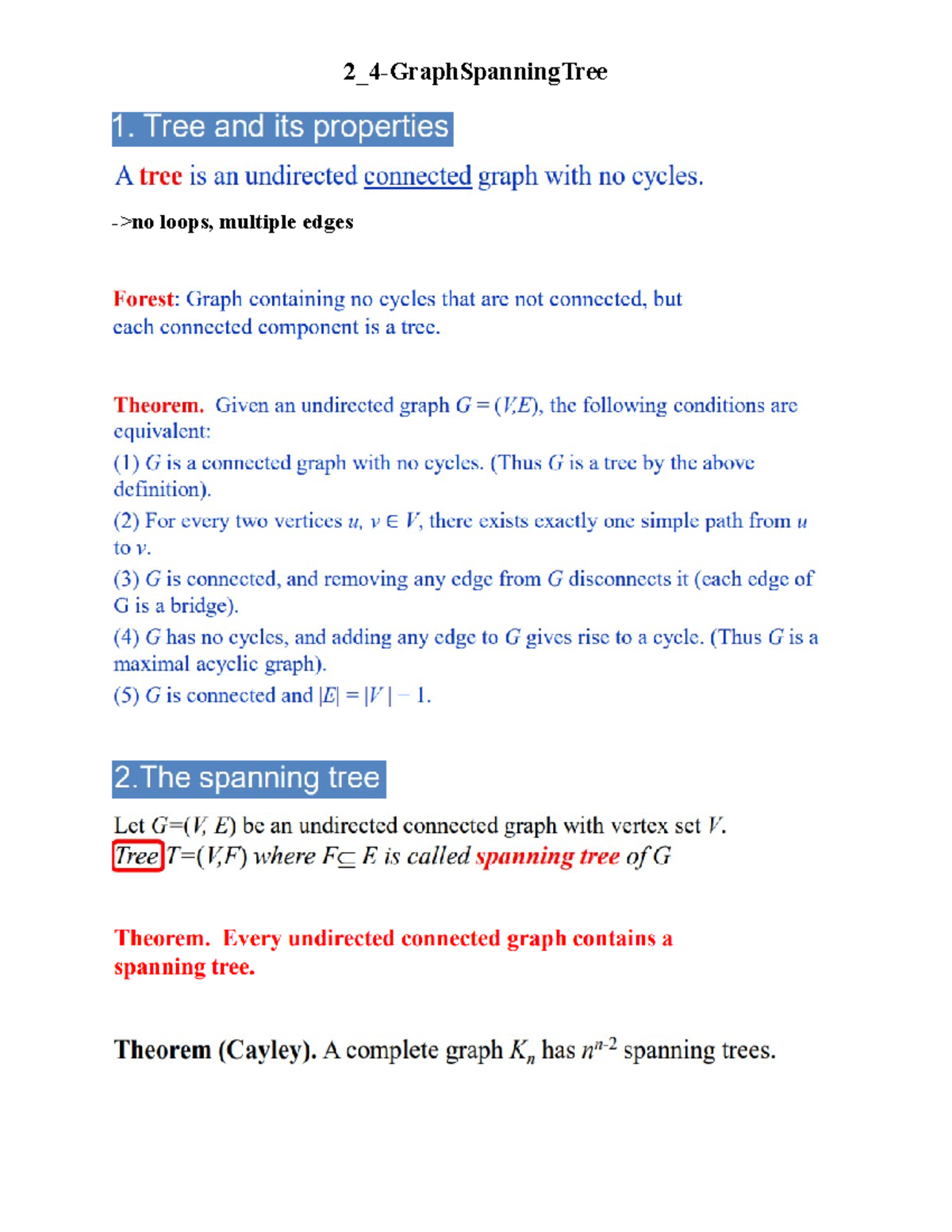 2 4 - ... - 1. Tree and its properties A tree is an undirected ...