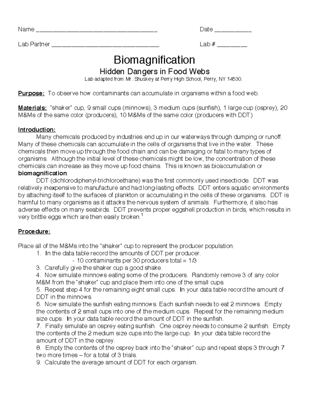 Biomagnification Lab (12qtxb5): Exploring Contaminants in Food Webs ...