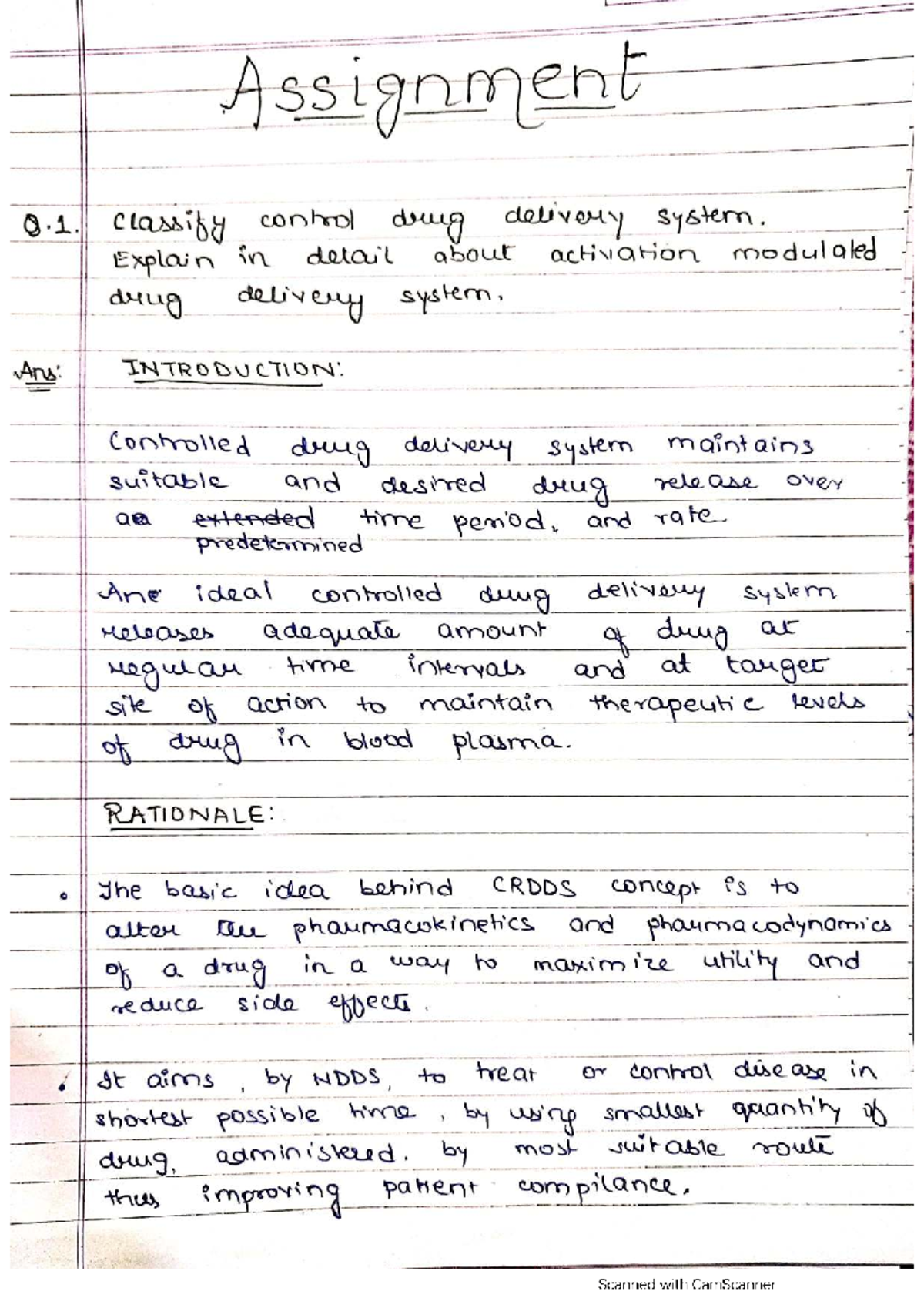 Assignment cdds - Detailed Analysis of Control Drug Delivery Systems ...