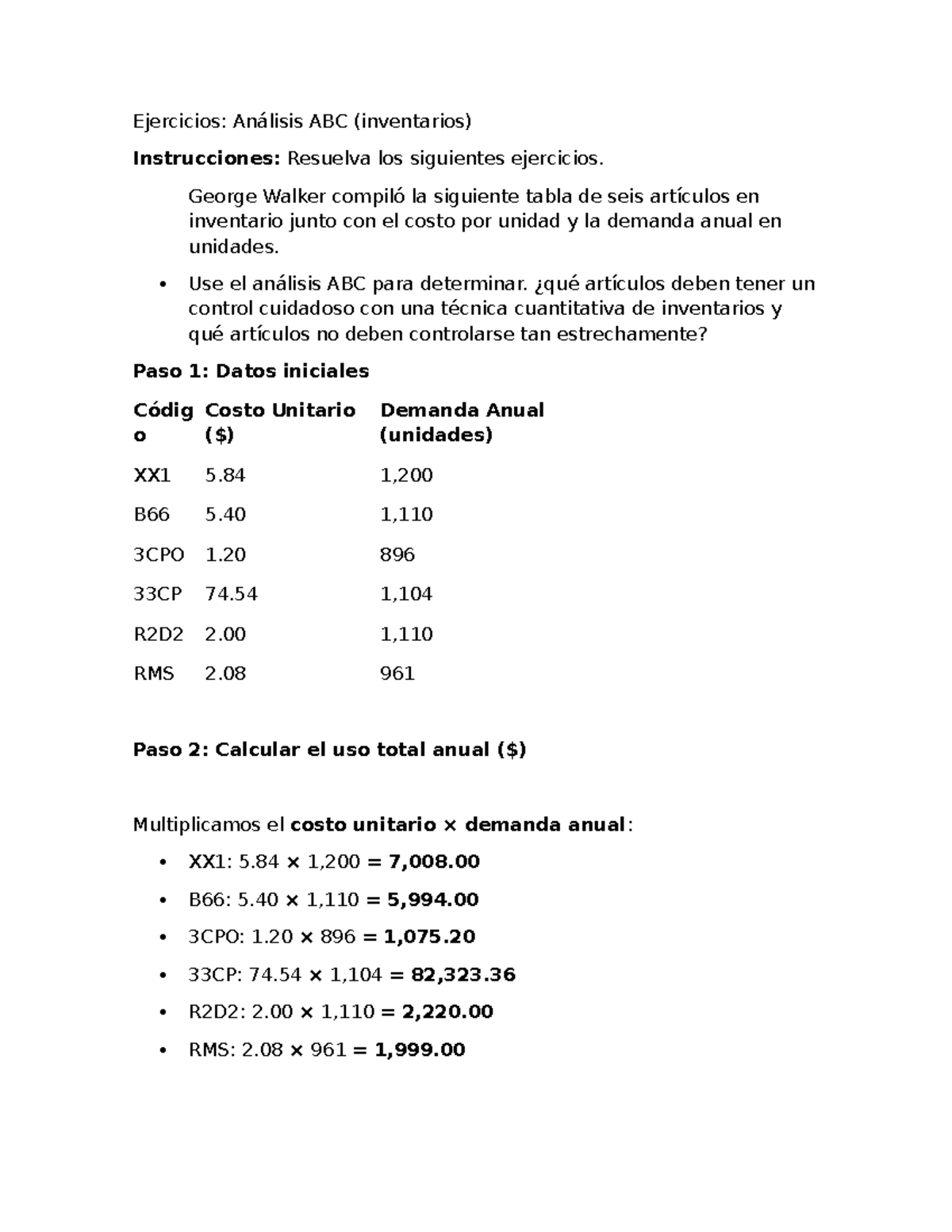 Ejercicios de Análisis ABC de Inventarios - Actividad 3.2 - Studocu