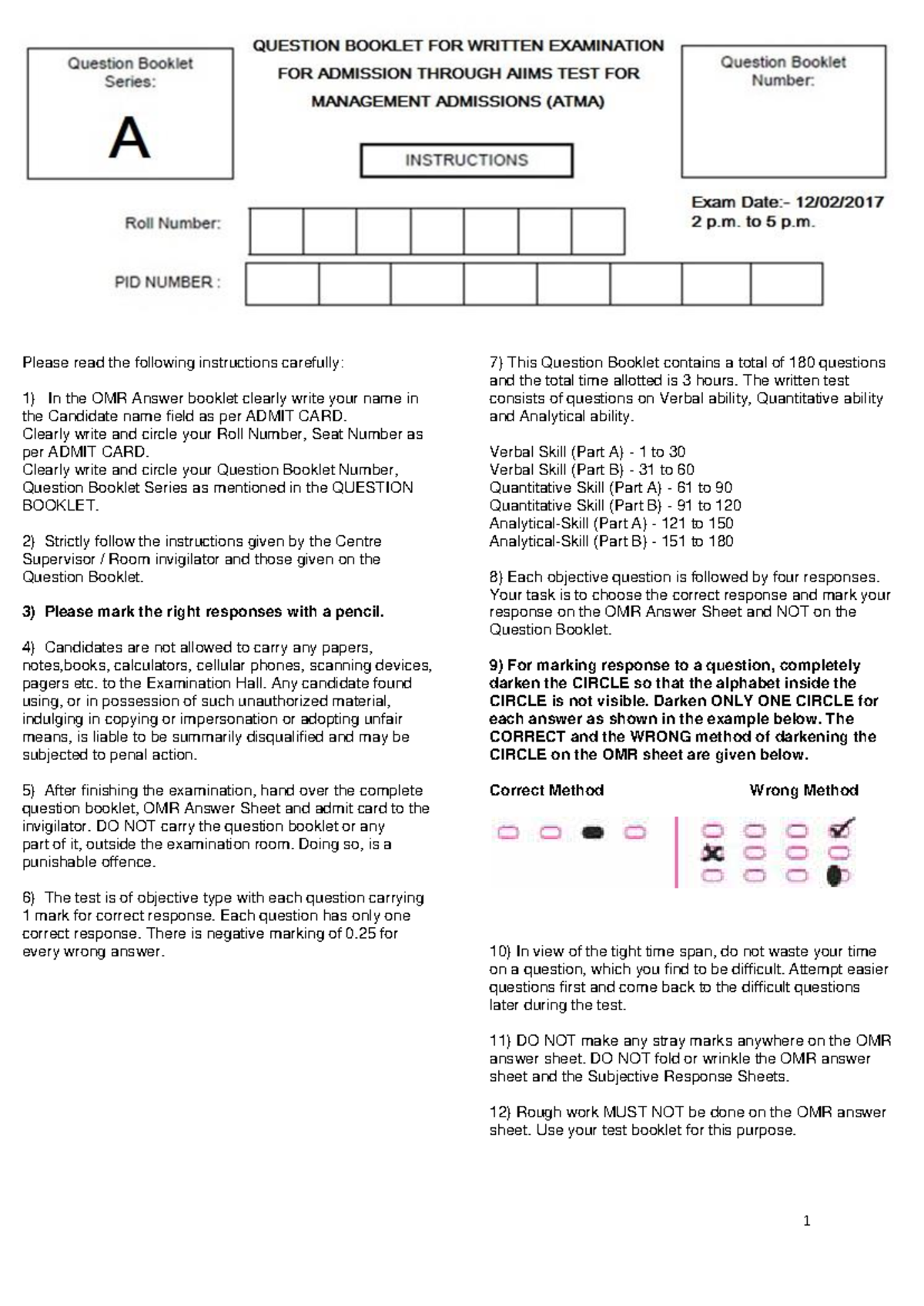 AIMS ATMA Model Paper - Comprehensive Study Material for ATMA Exam ...