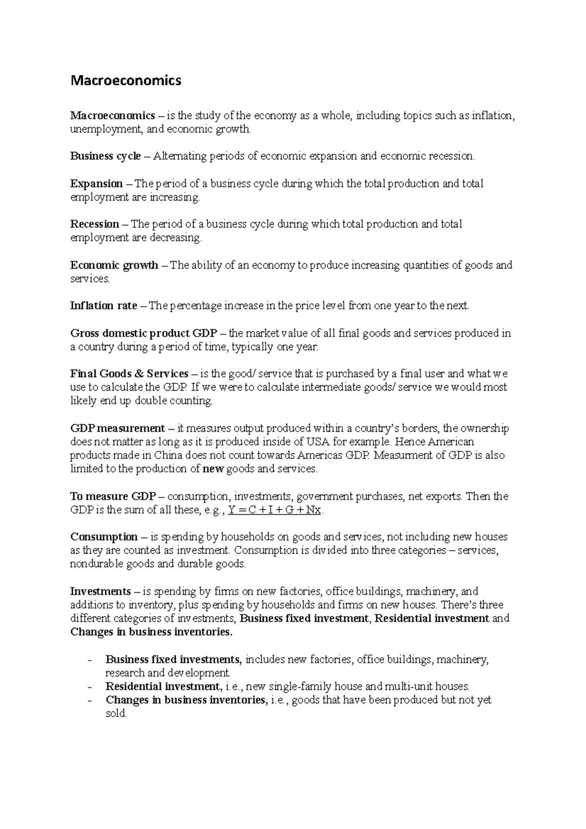 Macroeconomics (ECO101) - Lecture Notes for First Semester Half - Studocu
