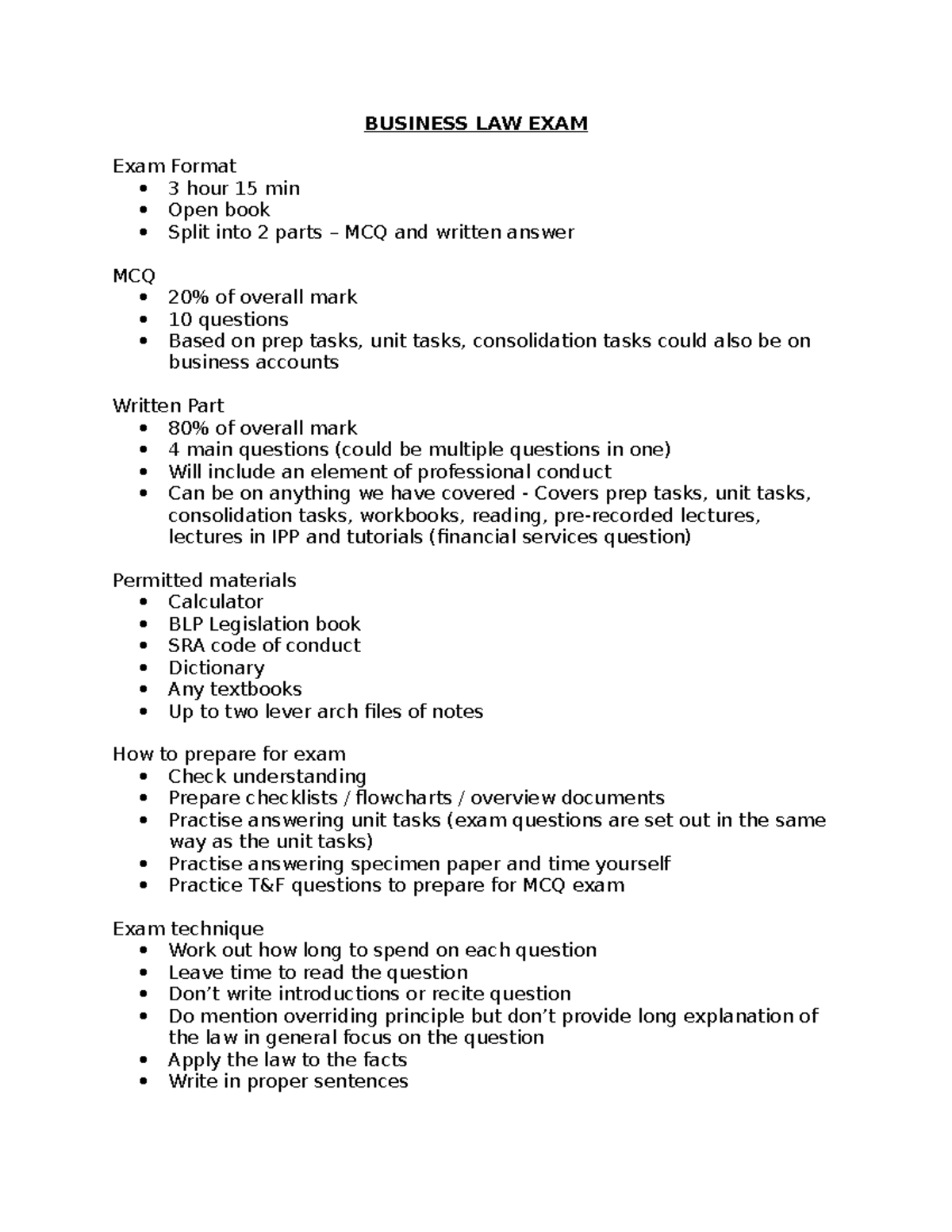 BUSINESS LAW EXAM - Comprehensive Study Guide and Tips - Studocu