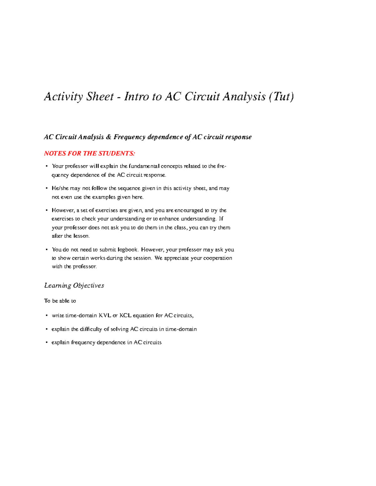 EPP2 W4S1 Activity Sheets Frequency dependence (Tut) - Activity Sheet ...