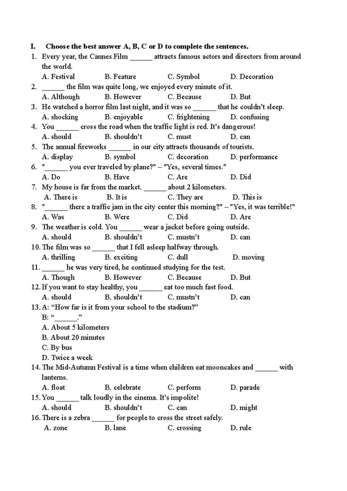 Revision 3 Midterm Quiz (LÓP 7) - Sentence Completion Practice - Studocu