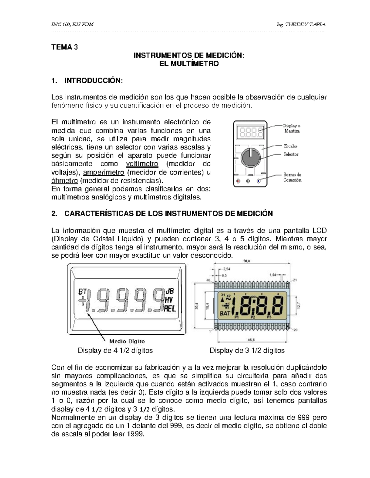 Tema El multímetro - multimetro - INC 100, EIS PDM Ing. THEDDY TAPIA ...