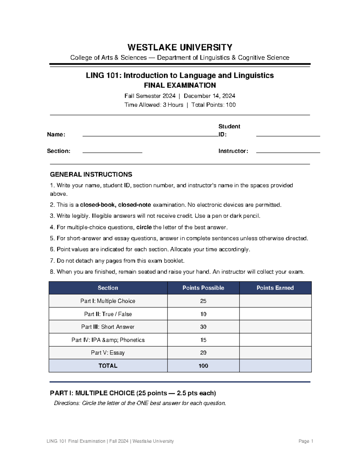 LING 101: Introduction to Language and Linguistics Final Exam Guide ...
