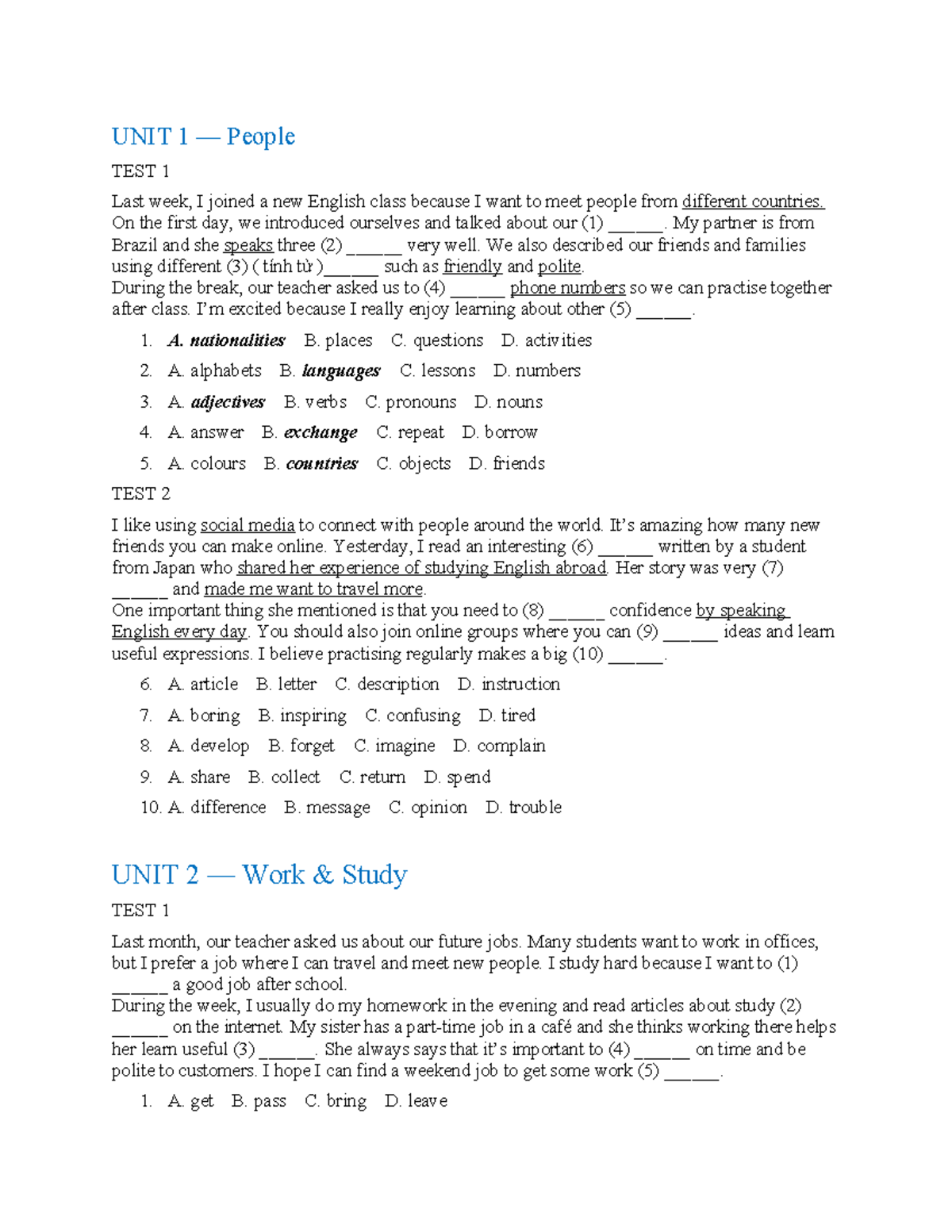 EXAM Review - Vocab & Writing - UNIT 1 to UNIT 12 - Studocu