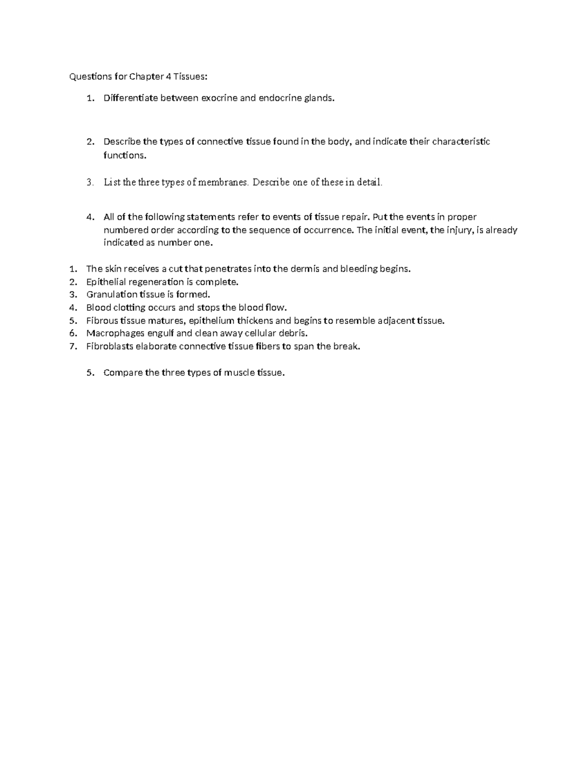 Chapter 4 Tissues: Key Questions on Glands, Membranes, and Repair - Studocu