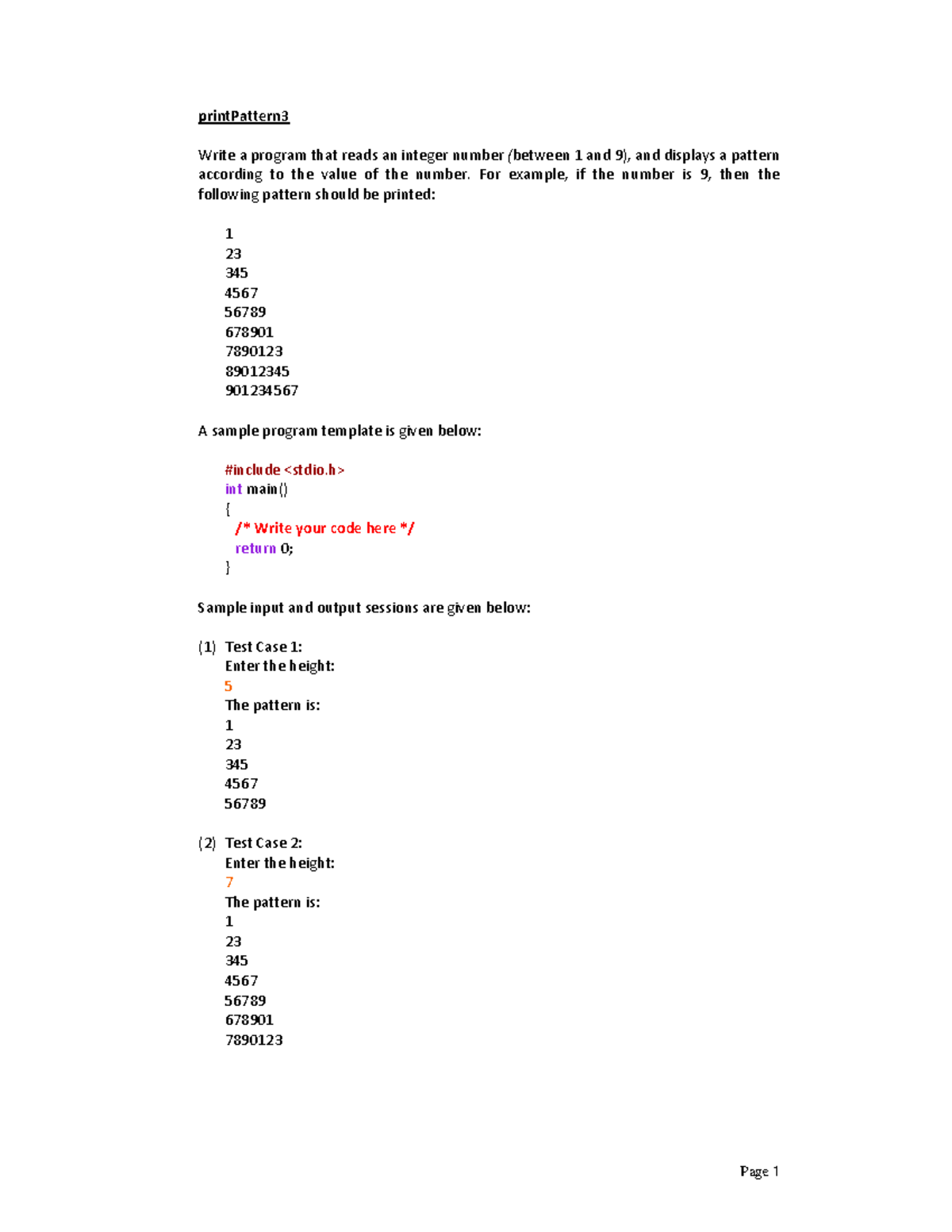 Print Pattern 3 - Exercise (CS101) - Studocu