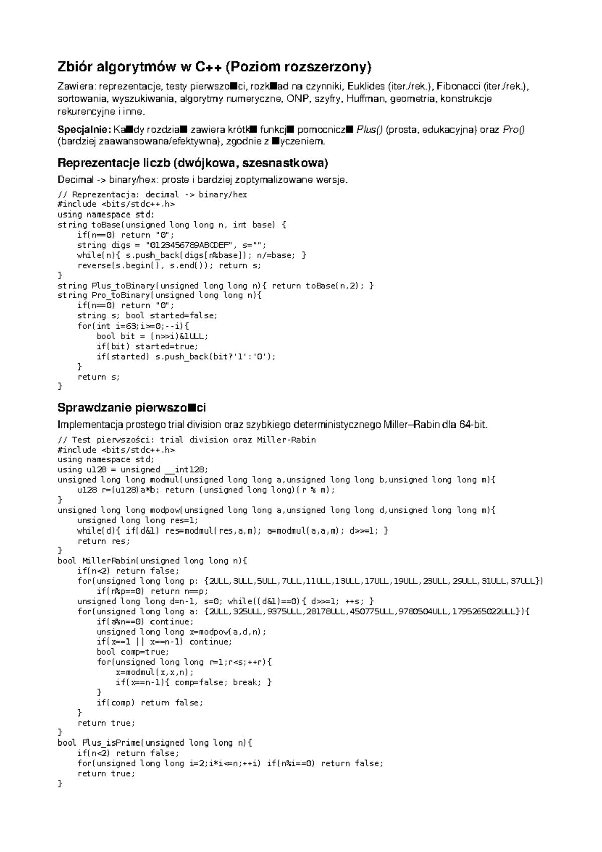 Zbiór algorytmów w C++ (Poziom rozszerzony) - Implementacje i Opis ...