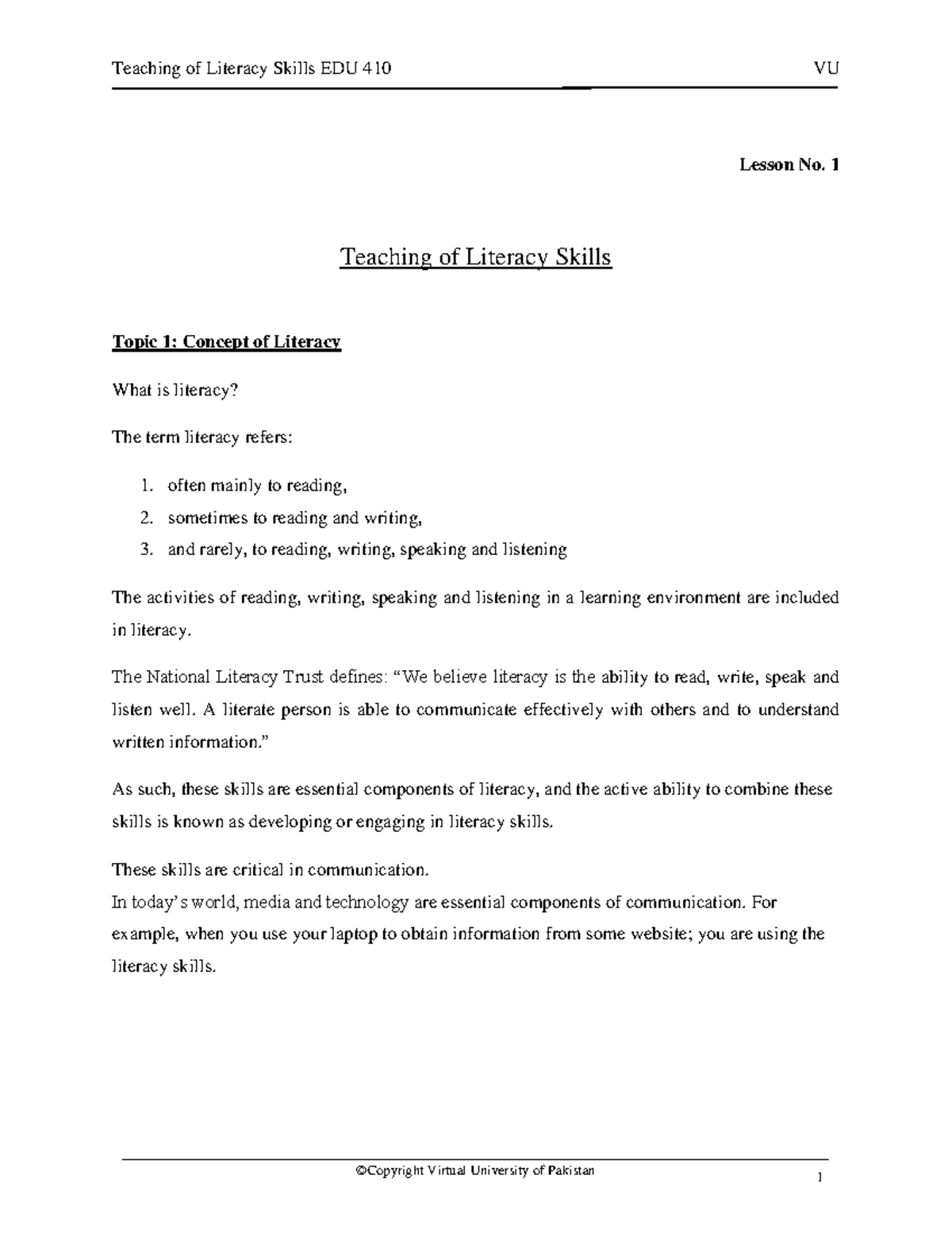 EDU410 - Comprehensive Notes for Midterm Exam on Literacy Skills - Studocu