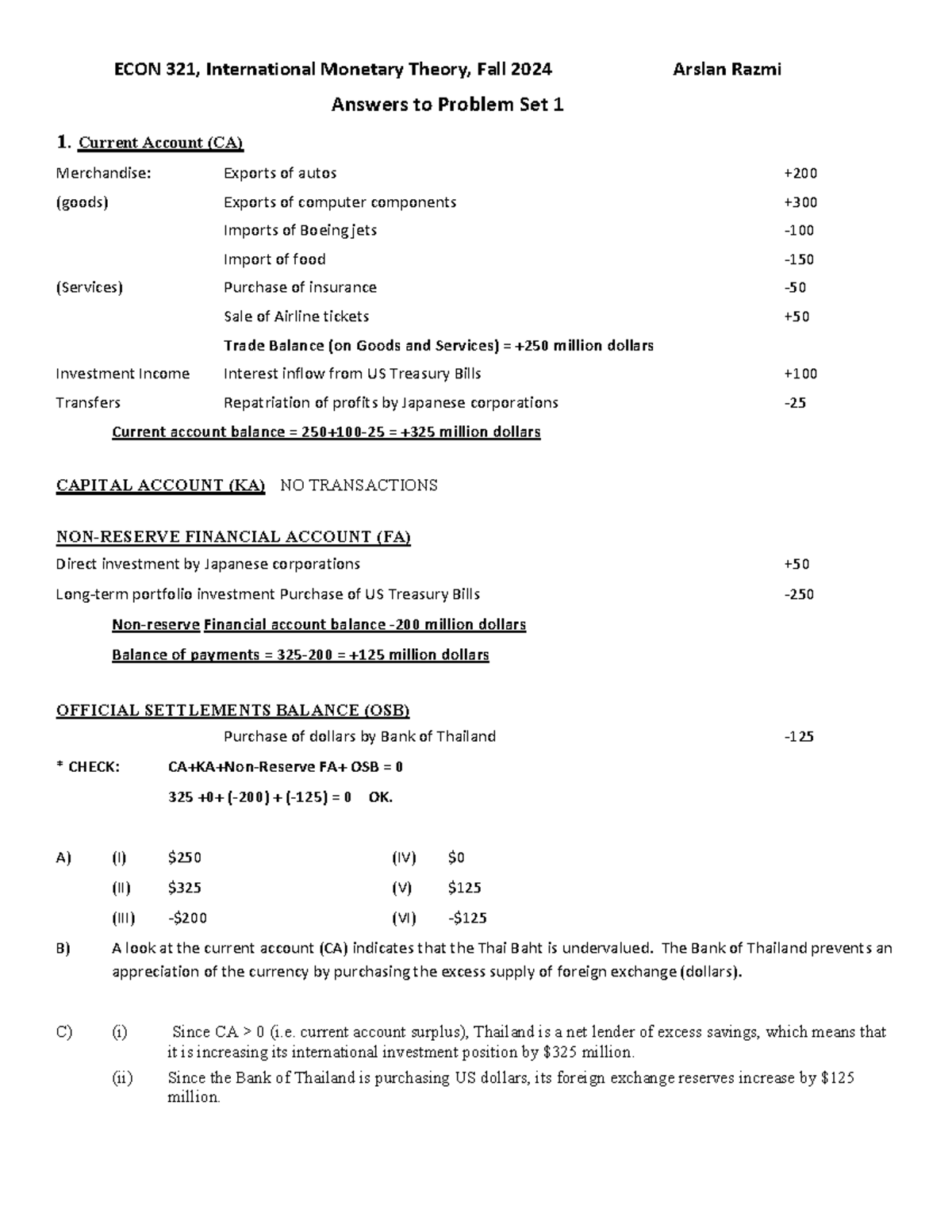 PS1 Solutions - Problem set solution - ECON 321, International Monetary ...