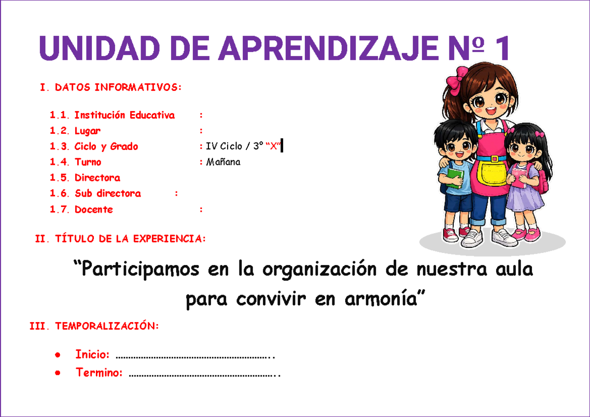Unidad de Aprendizaje Nº 1: Convivencia y Emociones en 3.º Grado - Studocu