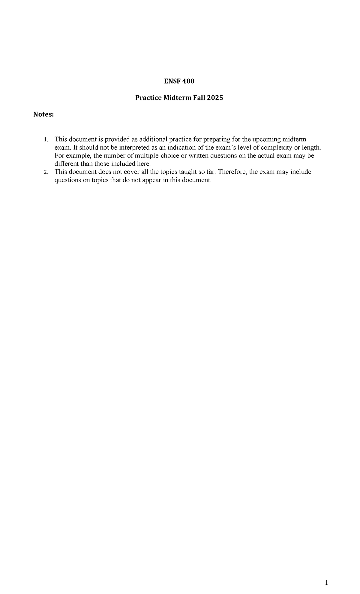 ENSF 480 Practice Midterm 1 Fall 2025 Solutions and Notes - Studocu