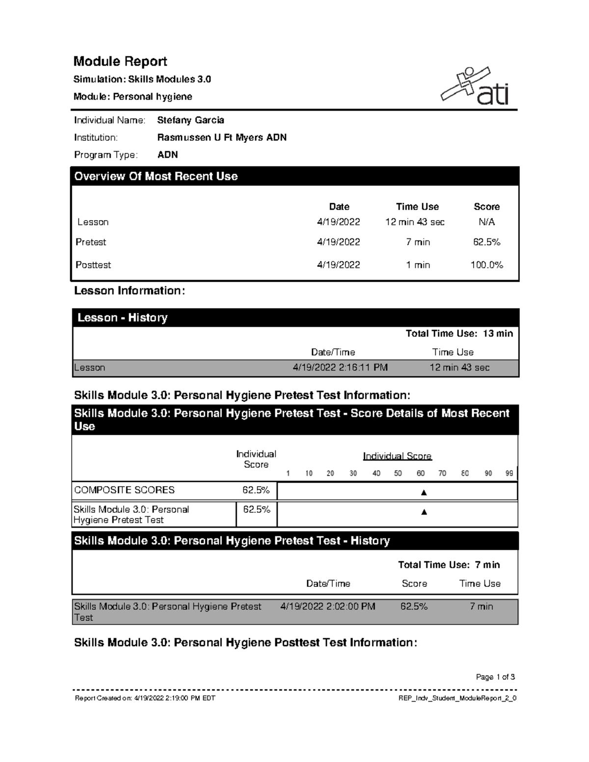 Personal hygiene module 3 - Module Report Simulation: Skills Modules 3 ...