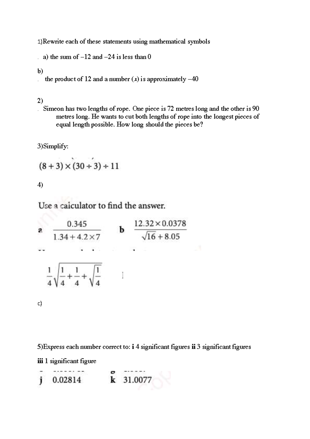 Algebra Questions and Solutions: Math Symbols & Equations - Studocu