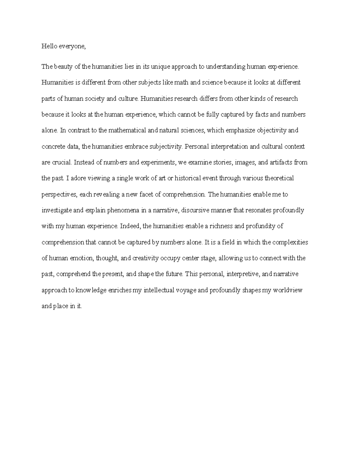 HUM - 4-1 Discussion: The Unique Role of Humanities in Understanding ...