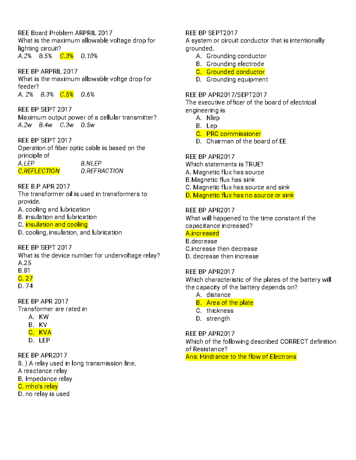 REE BP Quiz Compilation from April and September 2017-2018 - Document Preview