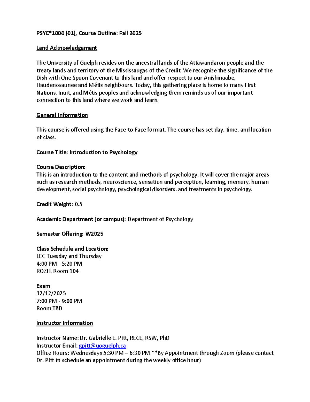PSYC1000 01 Fall 2025 Course Outline: Introduction to Psychology - Studocu