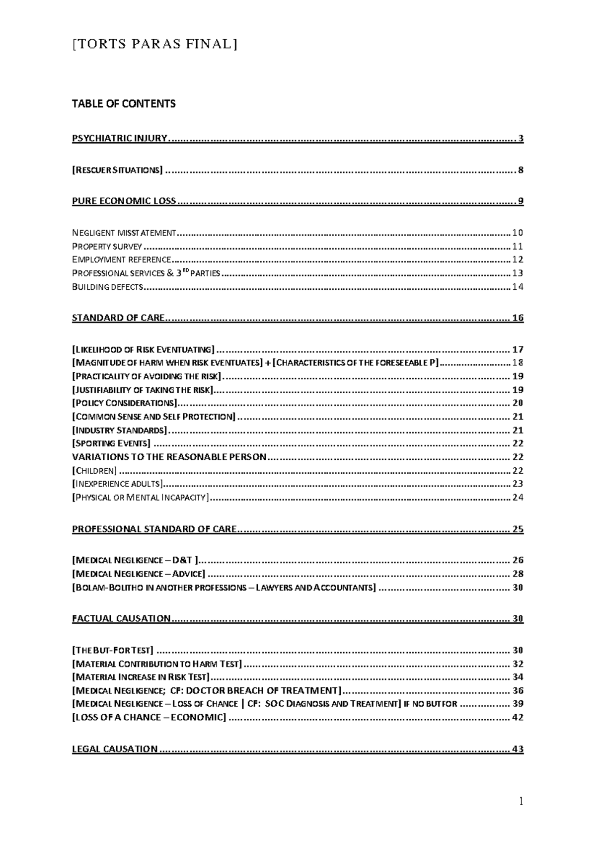 Torts Law: Key Concepts and Cases for Final Exam Review - Document Preview